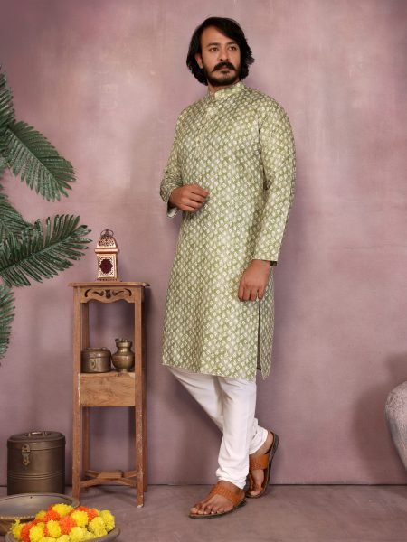  Light Green Cotton Sequence Work Kurta Pyjama Mehendi Function Kurta Pajama Wholesale