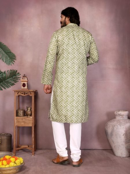  Light Green Cotton Sequence Work Kurta Pyjama Mehendi Function Kurta Pajama Wholesale