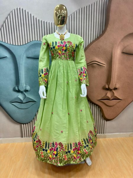 Light Green Grace Embroidered Kora Cotton Kurti for Office & Daily Comfort Kurtis