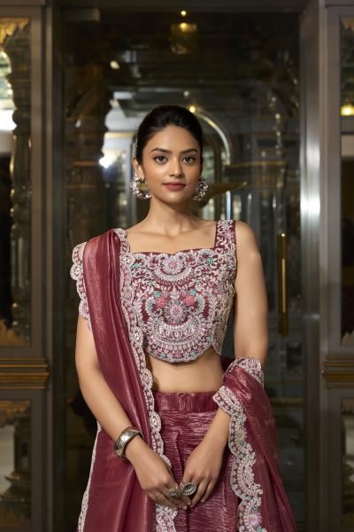 Light Maroon Color Gold Crush Embroidered Lehenga Choli Designer Lehenga Choli