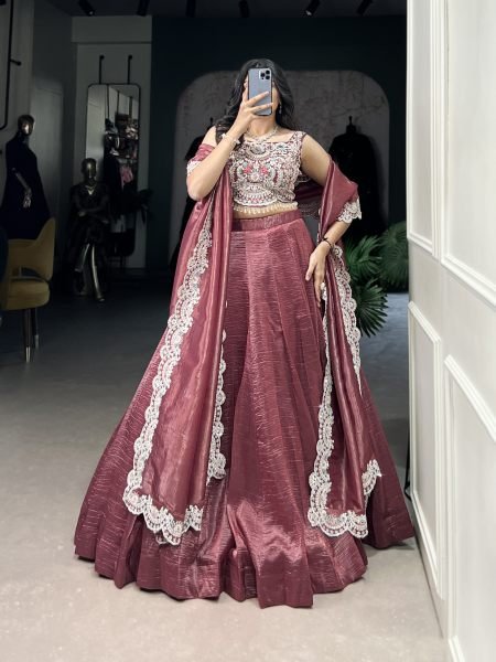 Light Maroon Color Gold Crush Embroidered Lehenga Choli Designer Lehenga Choli