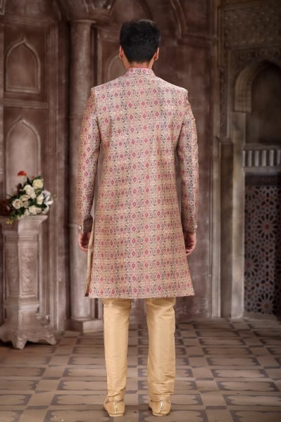 Light Pink Art Silk Printed Indo-Western Sherwani for Wedding Wear Kurta Pajama Wholesale