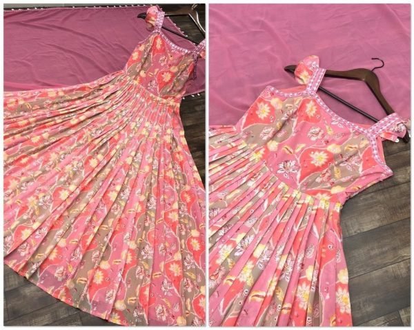 Light Pink Colour Long  Gown With Dupatta Kurti With Dupatta Wholesale