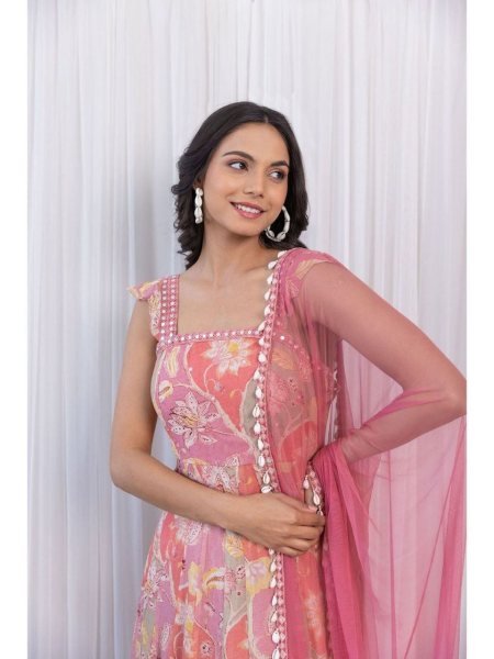 Light Pink Colour Long  Gown With Dupatta Kurti With Dupatta Wholesale
