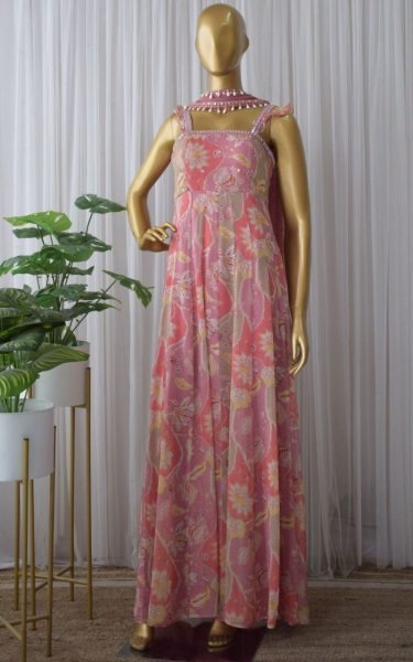Light Pink Colour Long  Gown With Dupatta Kurti With Dupatta Wholesale