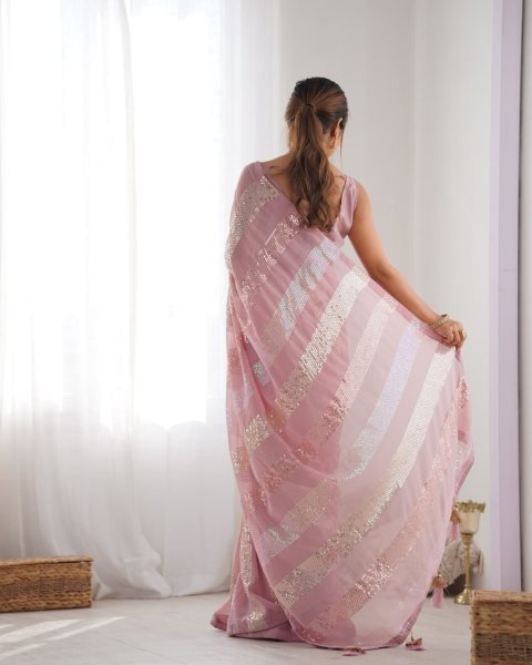 Light Pink Georgette Sequin Saree Best Seller Heavy Work Designer Collection for Resellers at Lowest Price Georgette Sarees Wholesale