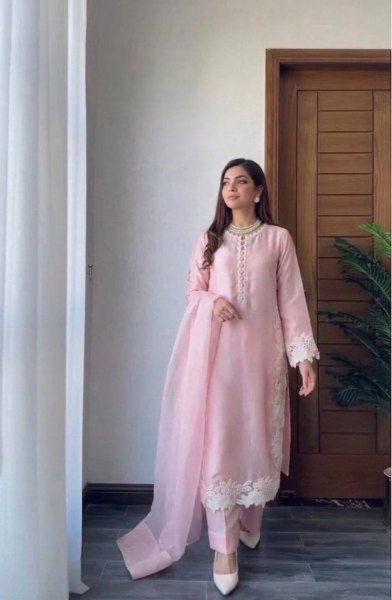 Light Pink Heavy Natural Silk Kurta Palazzo Set with Embroidered Soft Net Dupatta Ready To Wear Collection