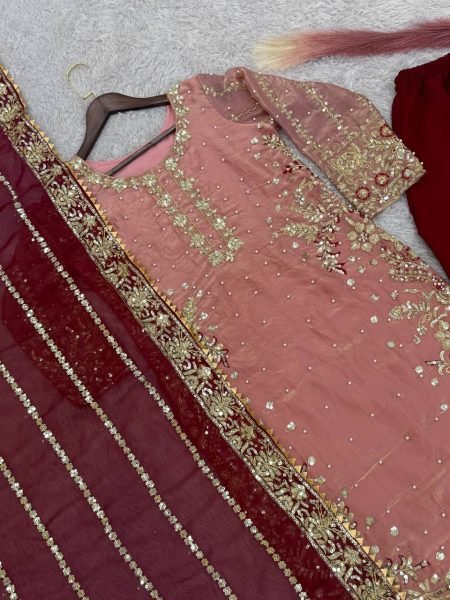 Light Pink Salwar Suit With Dupatta in Fendy Silk With Sequence Embroidery Work Ready To Wear Collection