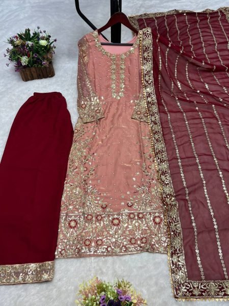 Light Pink Salwar Suit With Dupatta in Fendy Silk With Sequence Embroidery Work Ready To Wear Collection