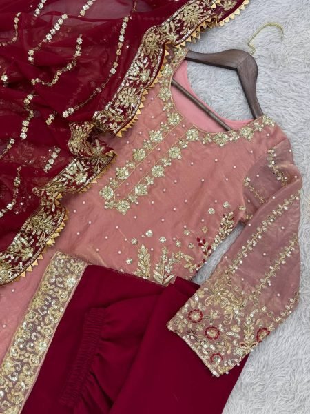 Light Pink Salwar Suit With Dupatta in Fendy Silk With Sequence Embroidery Work Ready To Wear Collection