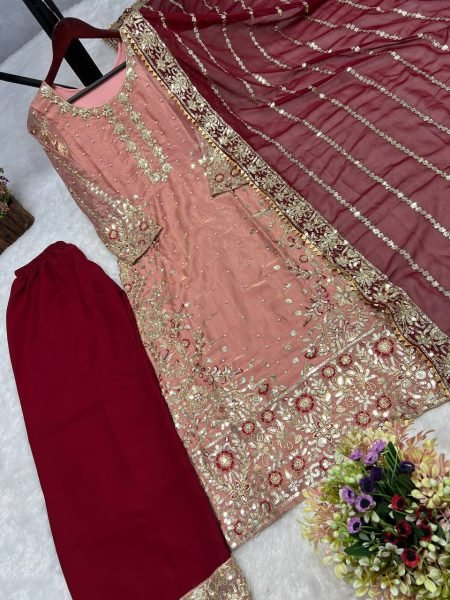 Light Pink Salwar Suit With Dupatta in Fendy Silk With Sequence Embroidery Work Ready To Wear Collection
