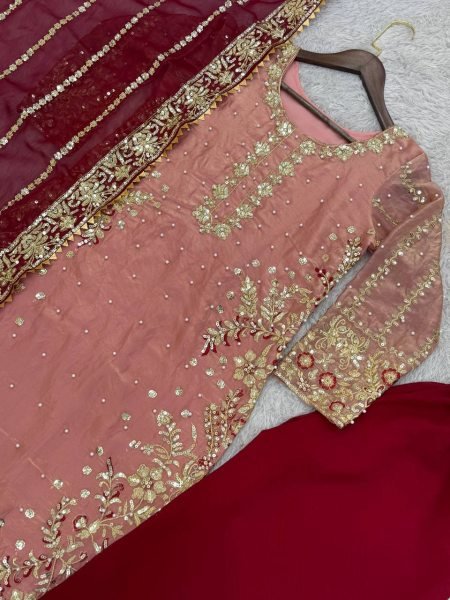 Light Pink Salwar Suit With Dupatta in Fendy Silk With Sequence Embroidery Work Ready To Wear Collection