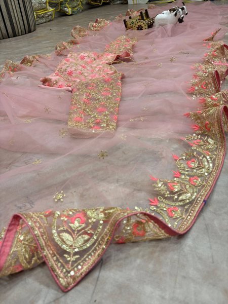 Light Pink Butterfly Net Embroidered Saree With Sequence Work At Manufacturer Rate Embroidery Sarees Wholesale