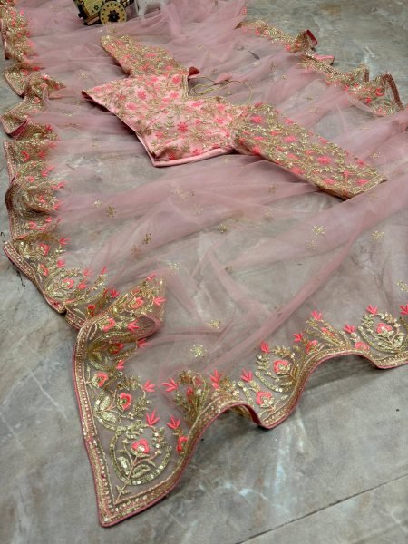 Light Pink Butterfly Net Embroidered Saree With Sequence Work At Manufacturer Rate Embroidery Sarees Wholesale