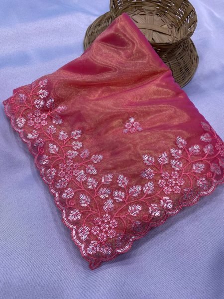 Light Pink Saree in Twill Net With Sequence Work Cocktail Party Shining Saree Embroidery Sarees Wholesale