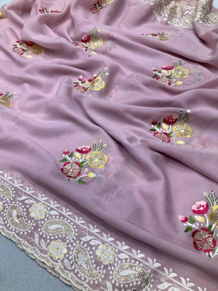 light pink star sequin georgette saree with contrast blouse perfect for special events Georgette Sarees Wholesale