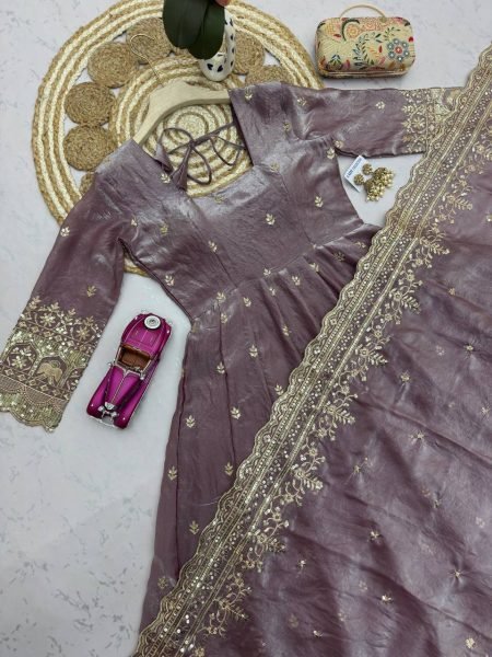 Light Purple Festival Wear Heavy Two Tone Fandy Silk Embroidered Gown with Pant Ready To Wear Collection
