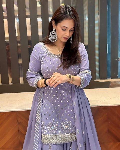 Light Purple Georgette Palazzo Suit Sequin   Real Mirror Work Fully Stitched Ready to Wear Collection from Surat for Resellers Ready To Wear Collection