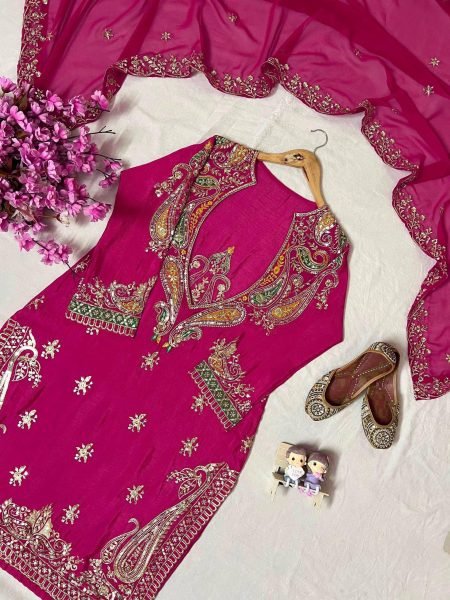 Light Texture Pink Chinon Kurti with Blouse Style Design and Dupatta Ready To Wear Collection