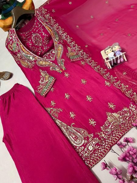 Light Texture Pink Chinon Kurti with Blouse Style Design and Dupatta Ready To Wear Collection