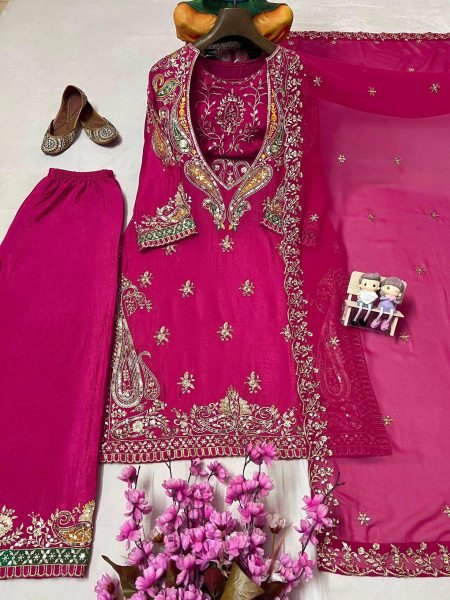 Light Texture Pink Chinon Kurti with Blouse Style Design and Dupatta Ready To Wear Collection