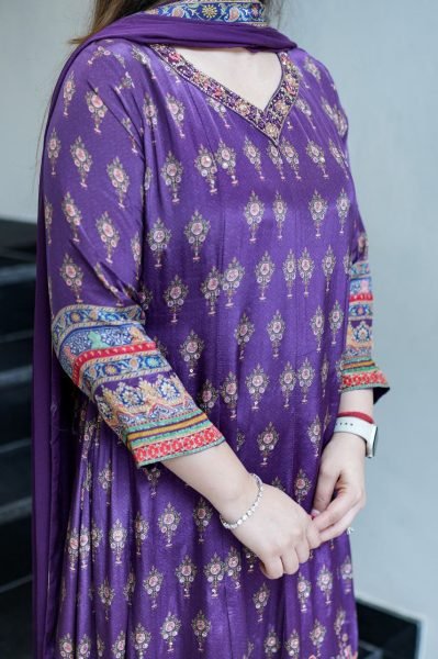 Light weight Chinon Anarkali Kurti with Handworked Neckline with Matching Pant   Dupatta for Party Wear Anarkali Kurtis 