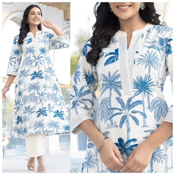 Light Weight Sky Blue Digital Printed Rayon Kurti for Comfortable at Daily Wear Printed Kurtis
