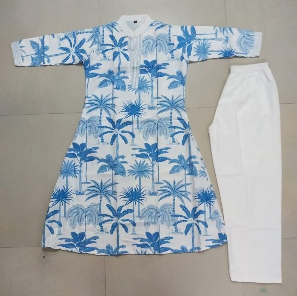 Light Weight Sky Blue Digital Printed Rayon Kurti for Comfortable at Daily Wear Printed Kurtis