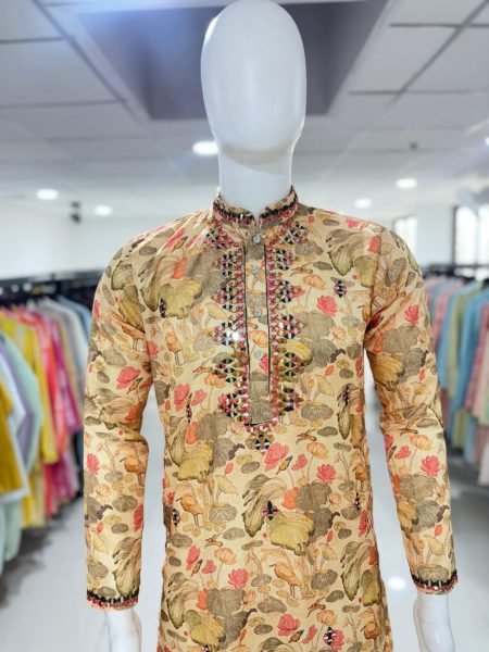 Light Yellow Premium Royal Silk Kurta Pajama with Stylish Embroidered Neck Perfect for Traditional Events Kurta Pajama Wholesale