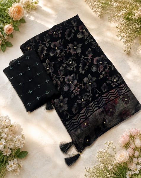 Lightweight Black Georgette Saree with Multicolour Foil Print Diamond Work for Wedding Georgette Sarees Wholesale