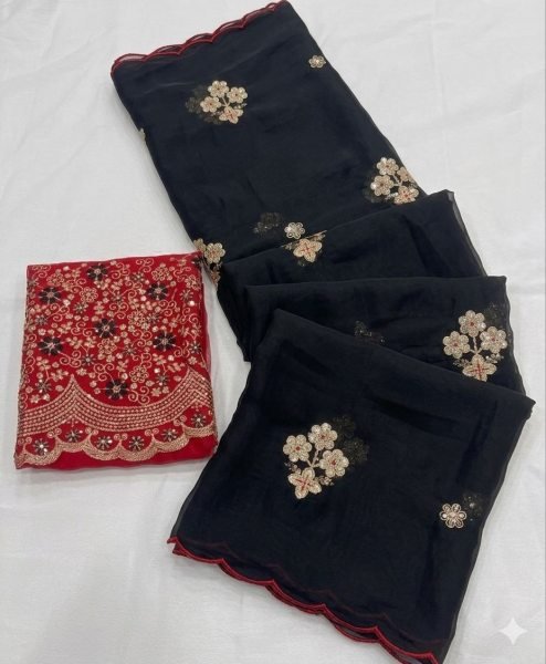 Lightweight Black Tissue Saree with Heavy Embroidered Blouse for Women Silk Sarees Wholesale