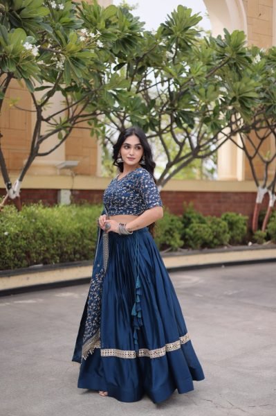 Lightweight Blue Glory Satin Lehenga Choli with Zari Embroidery and Designer Dupatta Designer Lehenga Choli