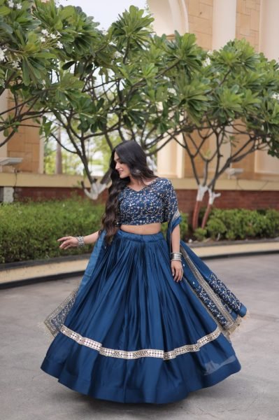Lightweight Blue Glory Satin Lehenga Choli with Zari Embroidery and Designer Dupatta Designer Lehenga Choli