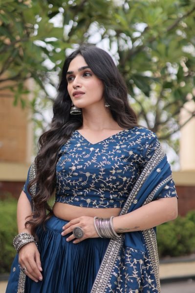 Lightweight Blue Glory Satin Lehenga Choli with Zari Embroidery and Designer Dupatta Designer Lehenga Choli