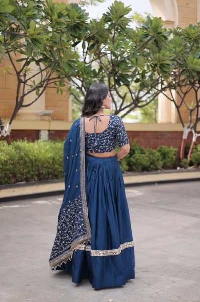 Lightweight Blue Glory Satin Lehenga Choli with Zari Embroidery and Designer Dupatta Designer Lehenga Choli