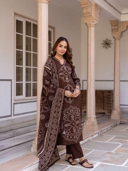 Lightweight Brown Summer Kurti Set with Hand Work for Stylish Daily Look Kurtis