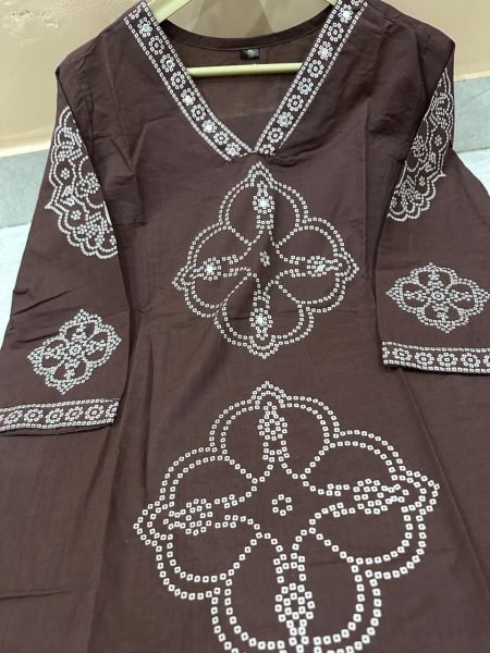 Lightweight Brown Summer Kurti Set with Hand Work for Stylish Daily Look Cotton Kurtis Wholesale