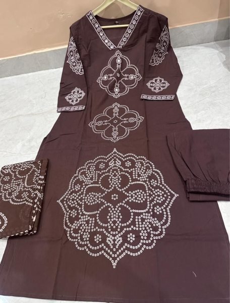 Lightweight Brown Summer Kurti Set with Hand Work for Stylish Daily Look Cotton Kurtis Wholesale