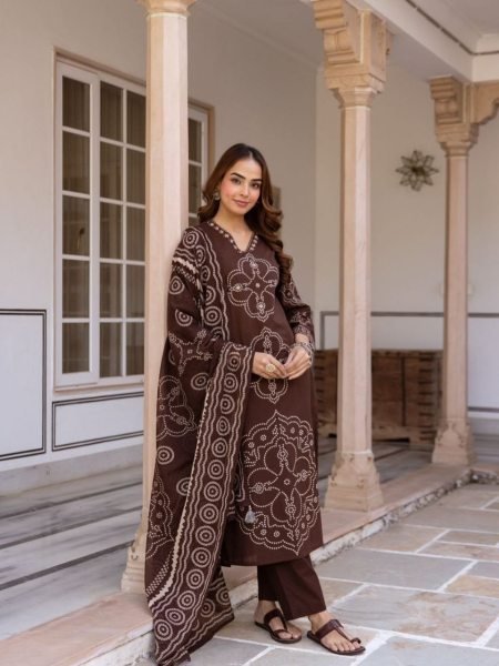 Lightweight Brown Summer Kurti Set with Hand Work for Stylish Daily Look Cotton Kurtis Wholesale