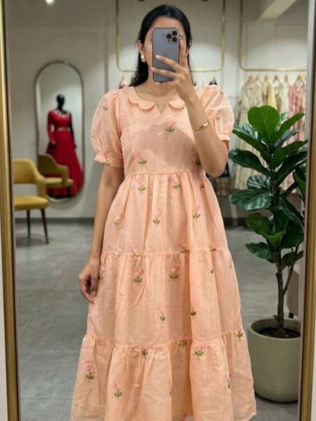 Lightweight Chanderi Cotton Party Wear Dress 