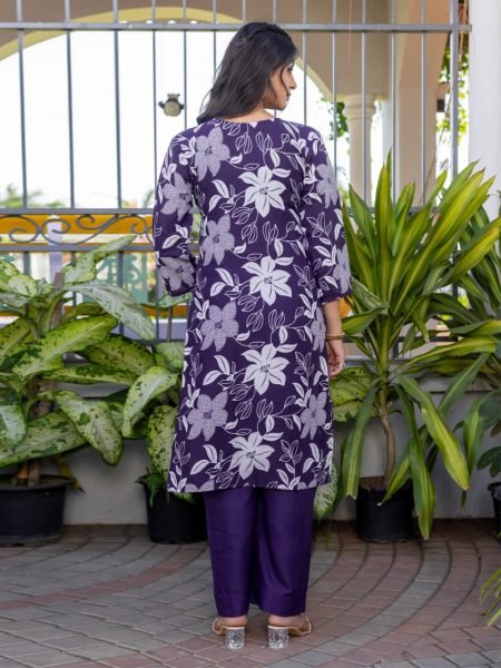 Purple Lightweight Cotton Kurti Set Ready to Wear 2 Piece Floral Design Summer Comfort    Style Kurti With Bottom Wholesale