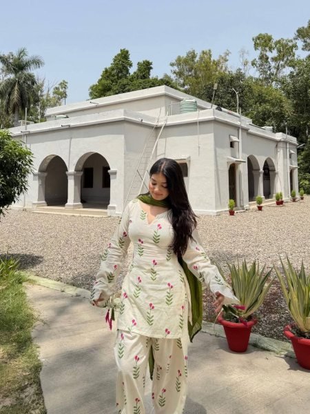 Lightweight Cotton Off white Kurta Set with Farshi Pant   Dupatta 