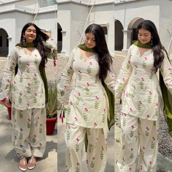 Lightweight Cotton Off white Kurta Set with Farshi Pant   Dupatta Ready To Wear Collection