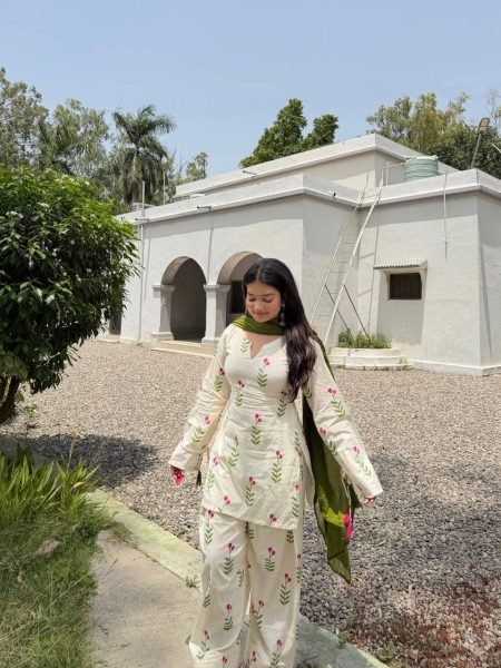 Lightweight Cotton Off white Kurta Set with Farshi Pant   Dupatta Ready To Wear Collection