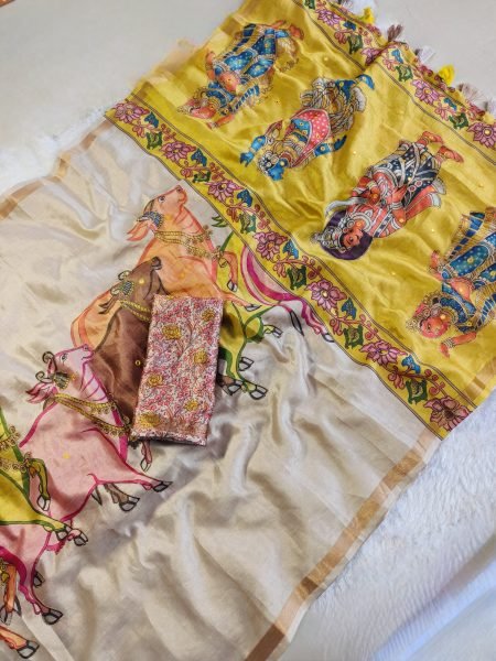 Lightweight Cream Elegant Manipuri Slub Silk Saree with Running Blouse for Festive Wear Silk Sarees Wholesale