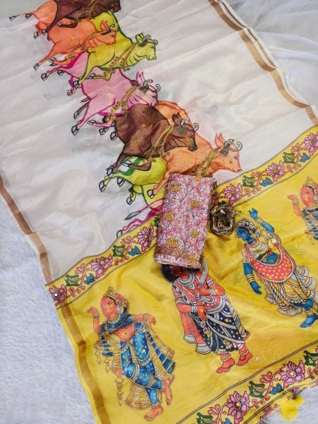 Lightweight Cream Elegant Manipuri Slub Silk Saree with Running Blouse for Festive Wear Silk Sarees Wholesale