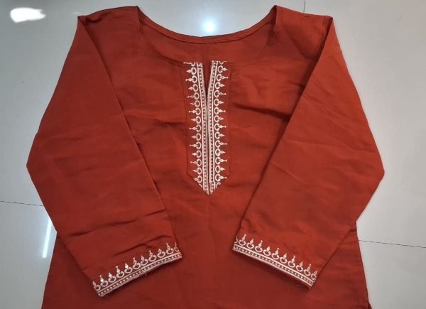 Orange Lightweight Embroidery Top for Summer Collection Tunics kurti