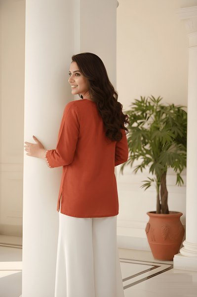 Orange Lightweight Embroidery Top for Summer Collection Tunics kurti