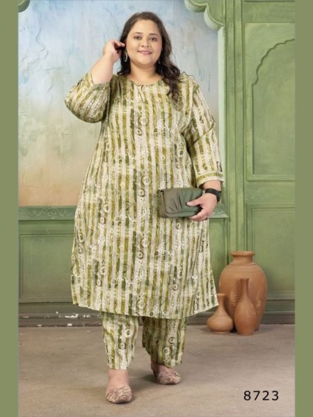 Lightweight Green Printed Set for Summer Wear in Plus Sizes Kurtis