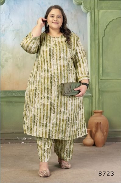 Lightweight Green Printed Set for Summer Wear in Plus Sizes Plus Size Kurti / Gown